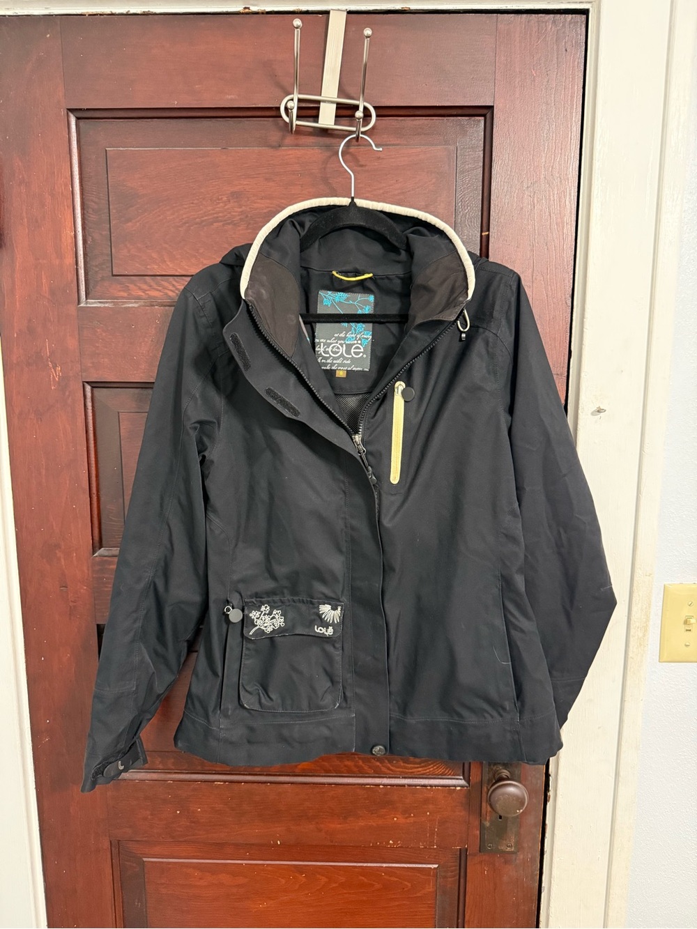 Lole Black Utility Jacket with Yellow Zip Accent Water proof